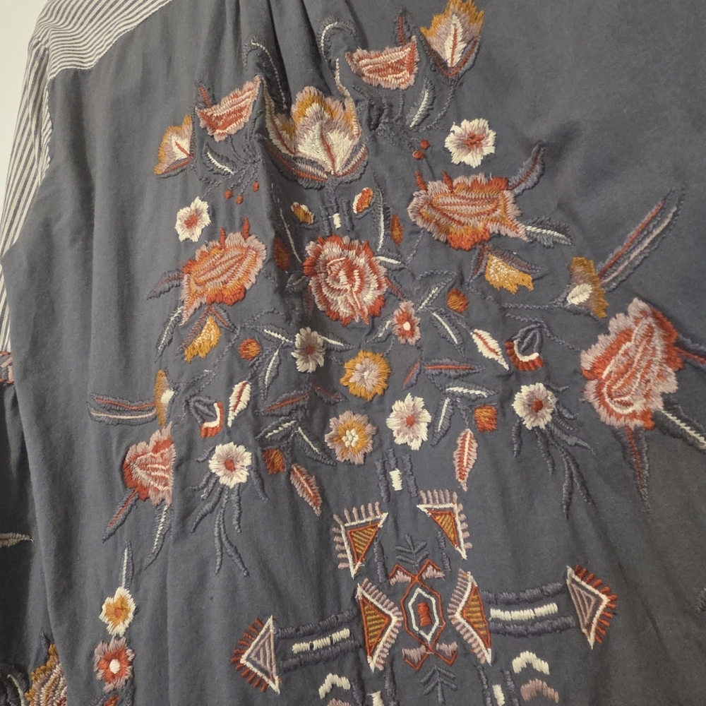 Anthropologie Kyla Seo Caite Deja Floral Embroidered Tunic Striped Top - Picture 7 of 16
